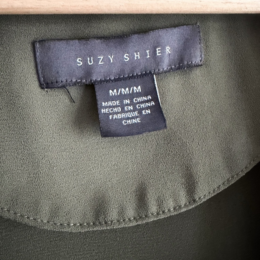 Suzy Shier Olive Green Open-Front Longline Blazer - Size Medium - Picture 3 of 8